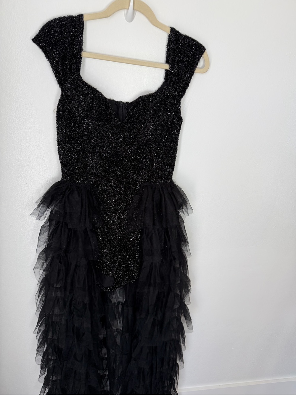 Black Sequins Tulle Jumpsuit  - Sparkle Tulle High-Low Romper Dress - Picture 3 of 8